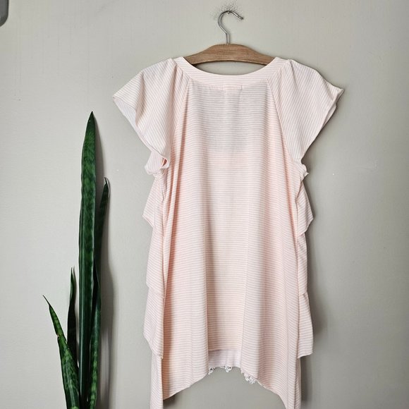 COCOMO | Peach & White Striped Short Sleeve Top with Lace Detail - Picture 5 of 6